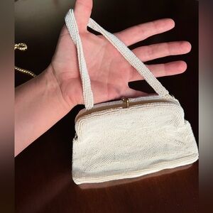 Antique white hand beaded purse